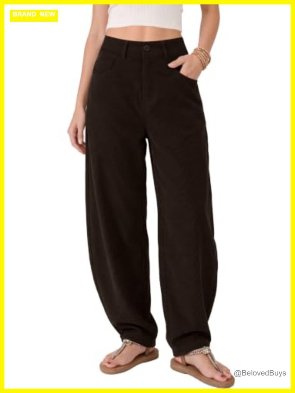 Womens Corduroy Barrel Pants Mid Rise Wide Leg Tapered Ankle Trousers